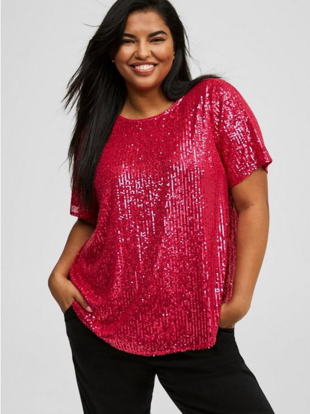 torrid Abbey Hot Pink Short Sleeve Sequin Top NWT